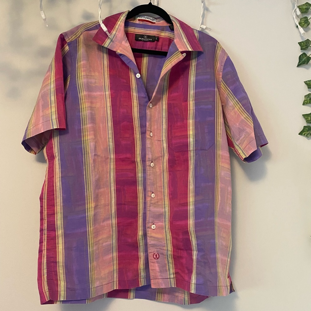 Bugatchi Pink and Purple Stripped Polo T Shirt